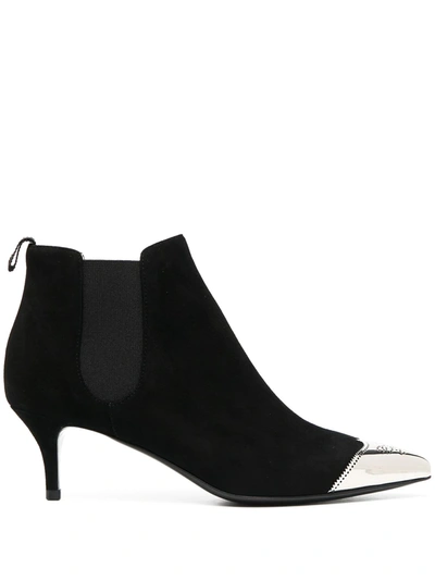Pollini Contrast Pointed Ankle Boots In Black