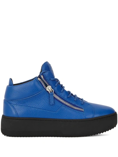 Giuseppe Zanotti Kriss Grained Leather Trainers In Blue