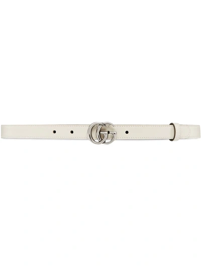 Gucci Gg Marmont Thin Belt With Shiny Buckle In 9022 Mystic White