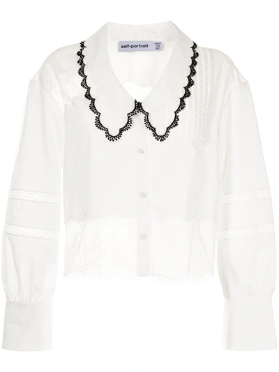 Self-portrait Chelsea-collar Lace-insert Poplin Shirt In White