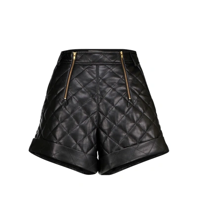 Self-portrait Double Zip Quilted Faux Leather Shorts In Black
