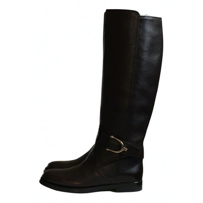 Pre-owned Gucci Leather Riding Boots In Brown