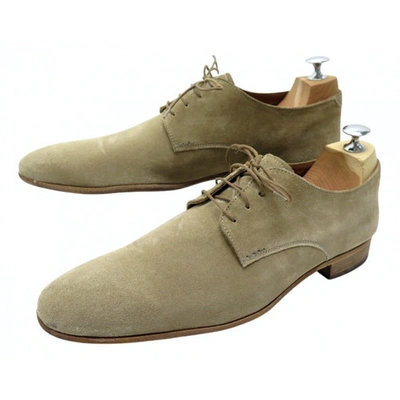 Pre-owned Heschung Velvet Lace Ups In Beige