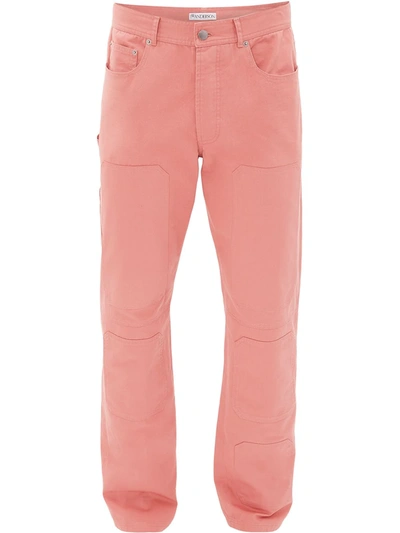 Jw Anderson Panelled Cotton-twill Straight-leg Trousers In Pink