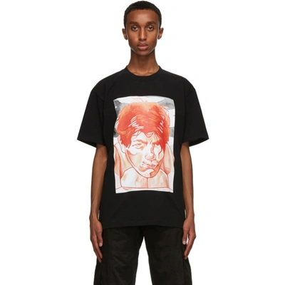 Jw Anderson Oversized Printed Face Jersey T-shirt In Black