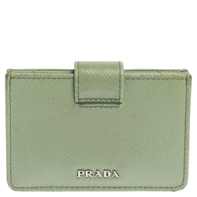 Pre-owned Prada Mint Green Saffiano Lux Leather Gusset Card Holder