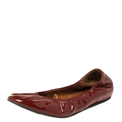 Pre-owned Lanvin Red Patent Leather Scrunch Ballet Flats Size 38