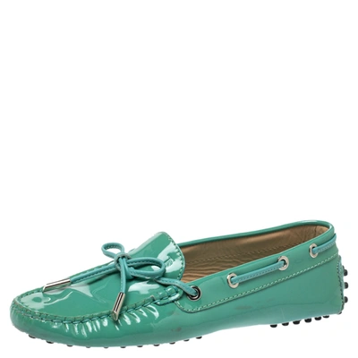 Pre-owned Tod's Pale Green Patent Leather New Gommini Loafers Size 36.5