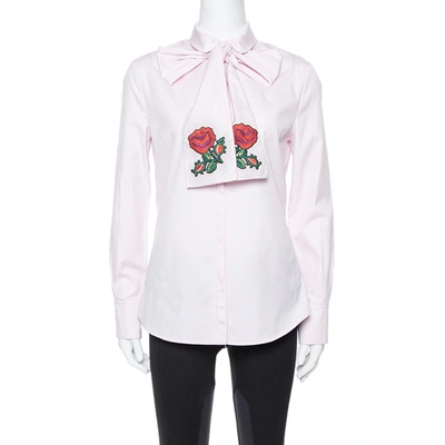 Pre-owned Gucci Pink Cotton Embroidered Oxford Scarf Shirt M