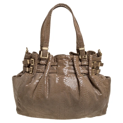 Pre-owned Michael Kors Michael  Beige Python Effect Patent Leather Buckle Strap Shoulder Bag