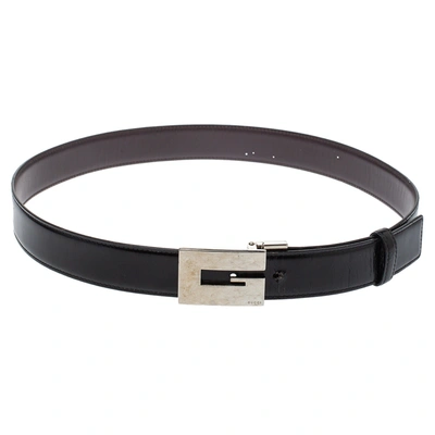 Pre-owned Gucci Black Leather Reversible Square G Belt Size 85