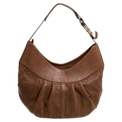 Pre-owned Bvlgari Brown Pleated Pebbled Leather Hobo