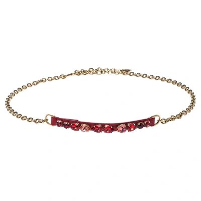 Pre-owned Dolce & Gabbana Red Leather Resin Crystal Gold Tone Chain Belt M In Multicolor