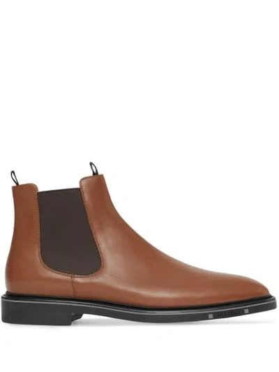 Burberry Logo Detail Leather Chelsea Boots In Brown
