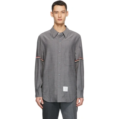 Thom Browne Grey Engineered Rwb Stripe Snap Front Shirt In 035 Med Gre