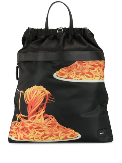 Paul Smith Spaghetti-print Convertible Backpack In Black