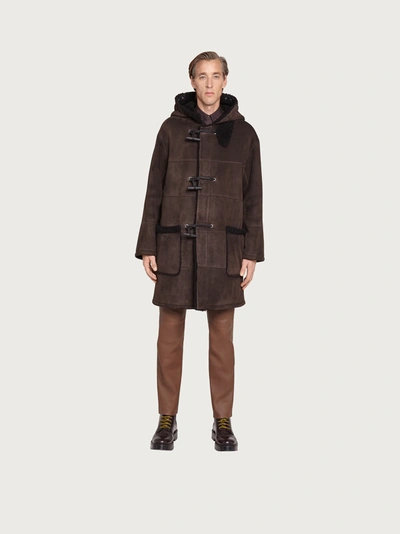 Ferragamo Shearling Duffel Coat In Black