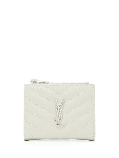 Saint Laurent Quilted Monogram Wallet In White