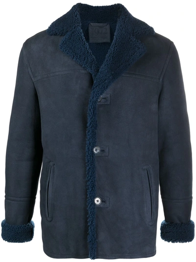 Desa 1972 Shearling-trimmed Long-sleeved Coat In Blue
