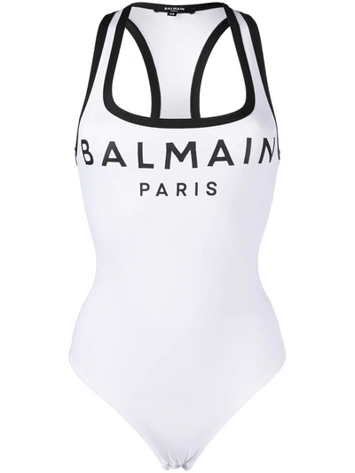 Balmain Logo-print Two-tone Bodysuit In White
