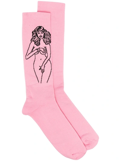 Palm Angels Intarsia-knit Socks In Pink