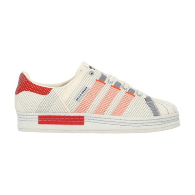 Adidas Originals White Canvas Cg Superstar Sneakers In Off White Bright Red Grey Three F17