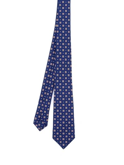 Kiton Patterned Silk Tie In Blue