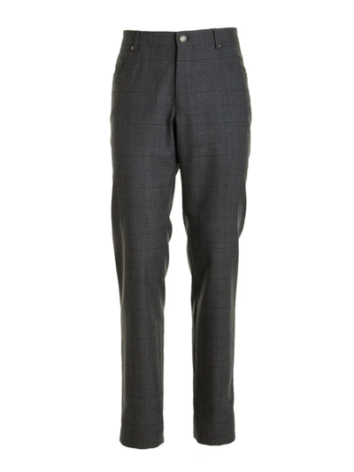 Corneliani Check Print Trousers In Grey