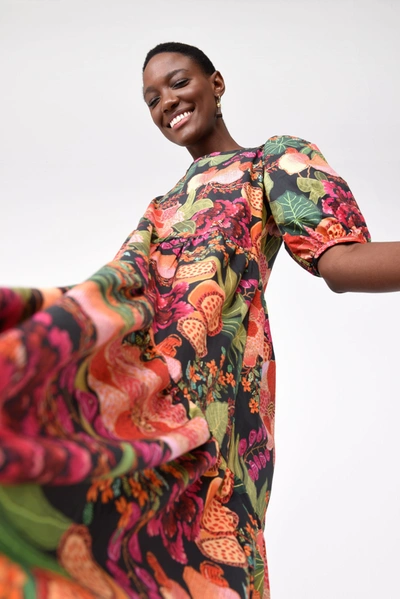 Farm Rio Black Fruit Floral Midi Dress In Multi | ModeSens