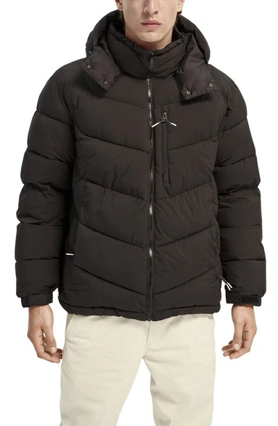 Scotch & Soda Repreve Quilted Water Repellent Parka In Black