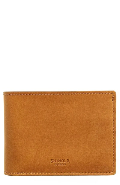 Shinola Slim Navigator Distressed Leather Bi Fold Wallet In Honey