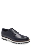 Ike Behar Structure Plain Toe Derby In Navy Leather