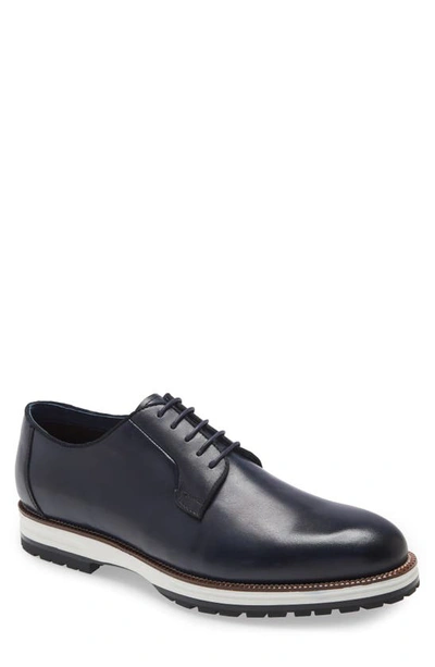 Ike Behar Structure Plain Toe Derby In Navy Leather