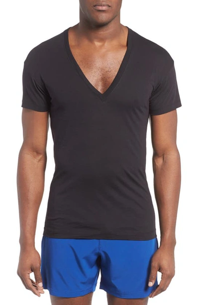 2(x)ist Slim Fit Pima Cotton Deep V-neck T-shirt In Black