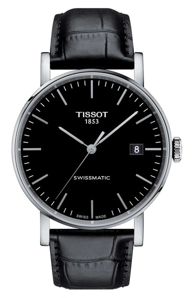 Tissot Everytime Swissmatic Leather Strap Watch, 40mm In Black/ Silver