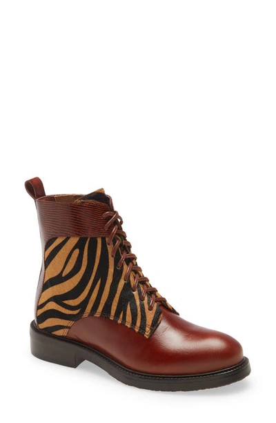 Jeffrey Campbell Fischer Lace-up Leather Boot In Tan Zebra Multi