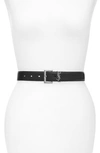 Saint Laurent Laque Ysl Monogram Leather Belt In Black/silver