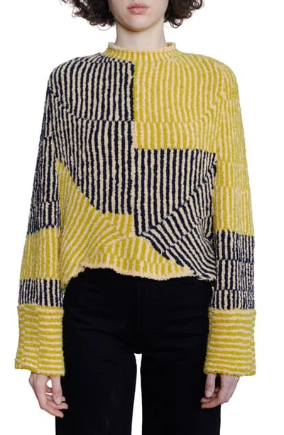 Eckhaus Latta Jerome Mixed Stripe Wool Blend Crop Sweater In Limon ...