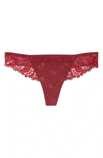 Simone Perele 'wish' Embroidered Tanga Thong In Wine