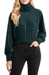 1.state Turtleneck Velour Top In Green Forest