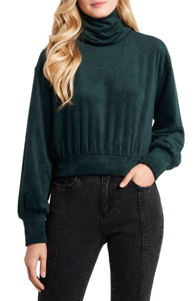 1.state Turtleneck Velour Top In Green Forest