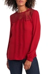 Vince Camuto Lace Yoke Pintuck Long Sleeve Blouse In Deep Red