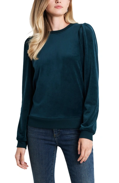 1.state Velour Puff Sleeve Top In Green Forest