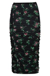 Afrm Venice Ruched Skirt In Noir Fleur