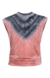 Afrm Billie Side Ruched Crop Tank In V-placement Tan Tie Dye