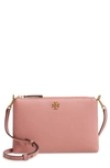 Tory Burch Kira Small Pebbled Leather Top-zip Crossbody In Pink Magnolia/gold