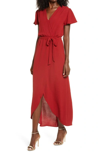 Fraiche By J High/low Faux Wrap Dress In Rust