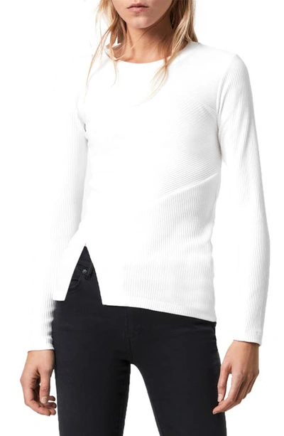 Allsaints Gia Long Sleeve Ribbed Knit Top In Chalk White