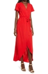 Fraiche By J High/low Faux Wrap Dress In Red