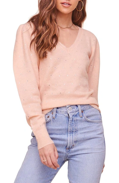 Astr Abigail Puff Sleeve Embellished Sweater In Peach Jewel